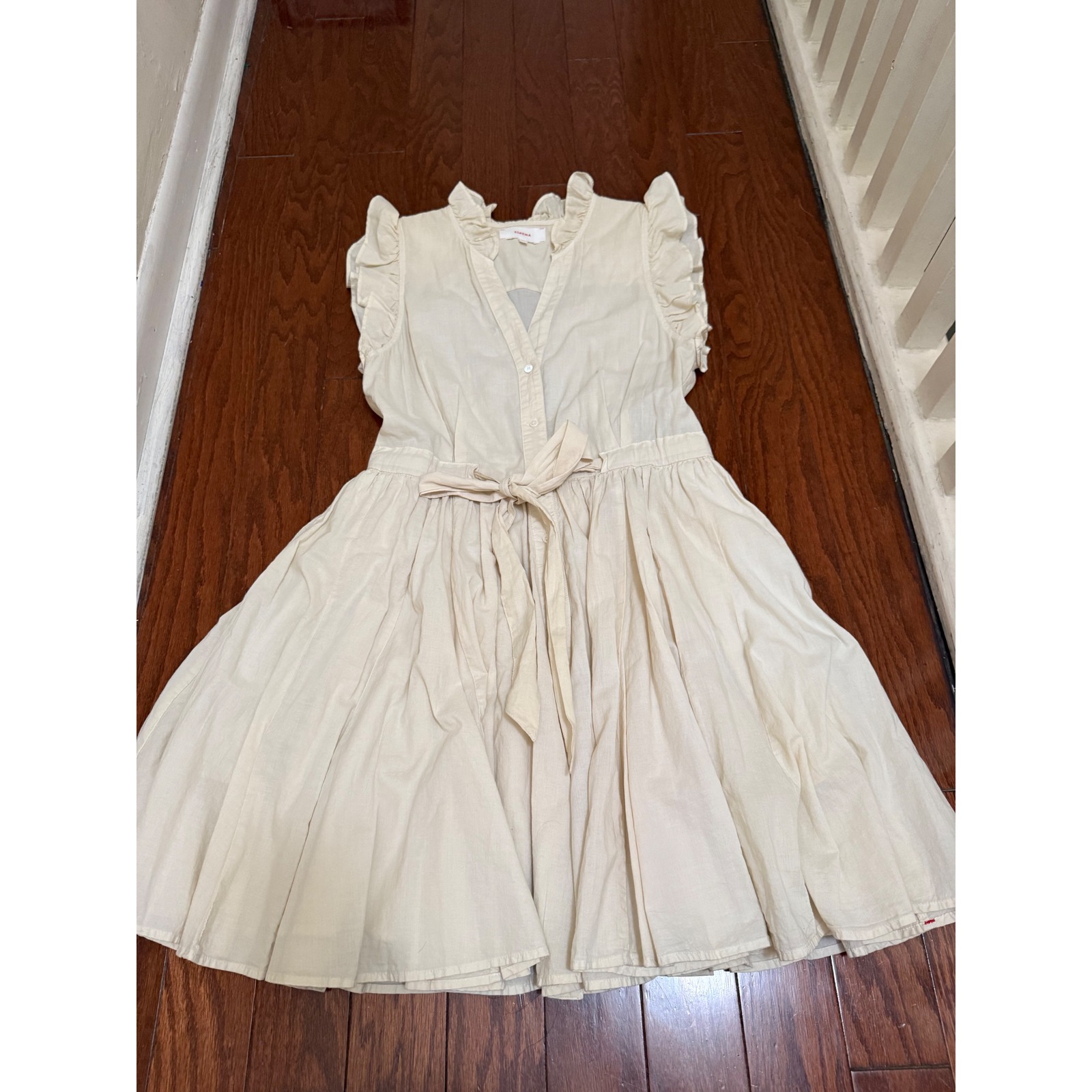 Anthropologie Xirena Cream Cotton Flutter Sleeve Tie Waist Dress Small
